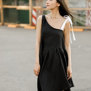 Schwarzes asymmetrisches Sommerkleid, Leinenkleid, Umstandskleid, Bio Leinenkleid, Slow Fashion, vegane Kleidung für Frauen, nachhaltige Kleidung Bild 4