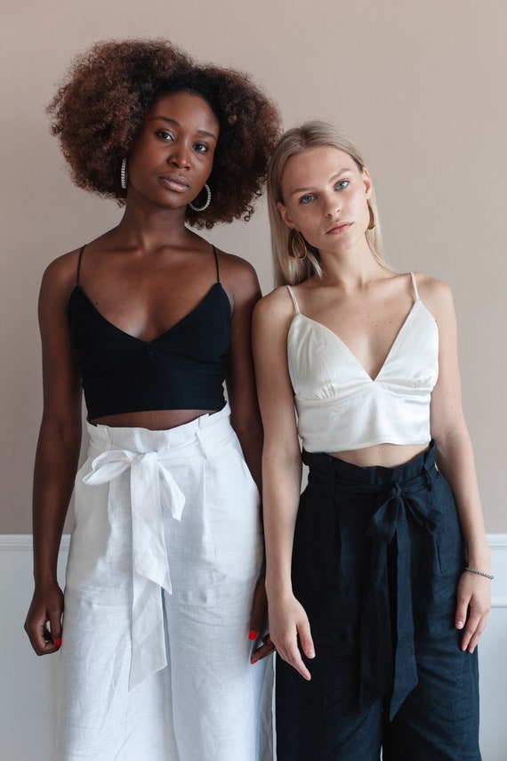 Black Linen Trousers for Women cropped linen pants linen culottes linen harem pants high waist pants sustainable clothing slow fashion