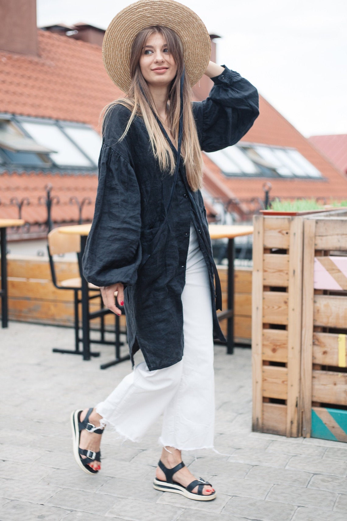 Black Linen Shirt Dress Soft Linen Oversize Shirt Summer Etsy