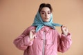 Warm hooded kerchief, trendy babushka hood, Women headwrapwinter cape, puffer kerchief product logo