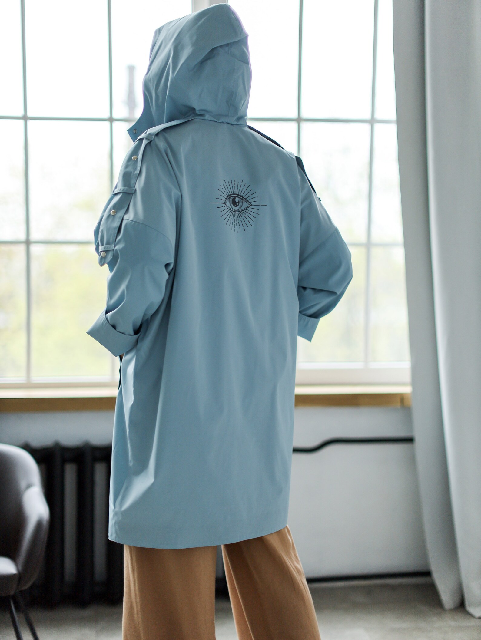 Blue Midi Raincoat for Women Hooded Spring/autumn Trench Etsy