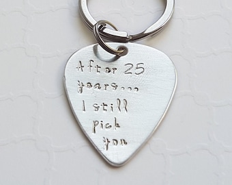 Custom sterling guitar pick keychain