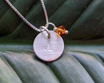 Sterling initial necklace with Swarovski birthstone