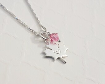 Sterling maple leaf initial necklace