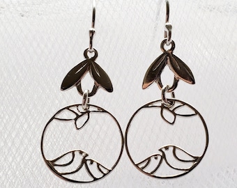 Mama and baby bird sterling silver earrings