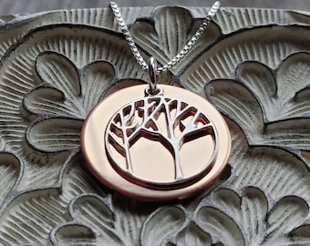 Sterling and rose gold layered tree-of-life necklace