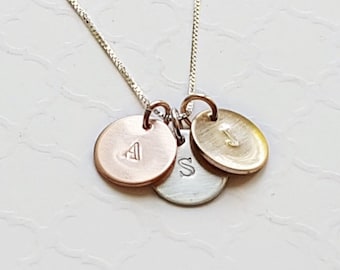 Mixed metal disc necklace in sterling, rose and yellow gold