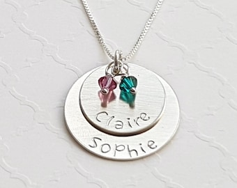 Layered sterling necklace with birthstones