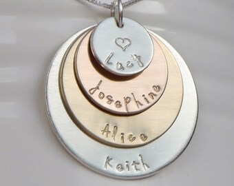 Four layer sterling and gold name necklace