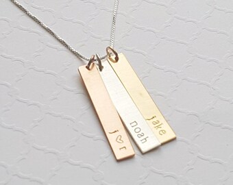 Mixed metal bar necklace in sterling, rose and yellow gold