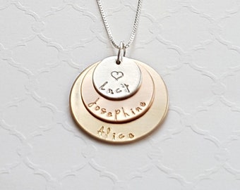 Three layer sterling and gold name necklace