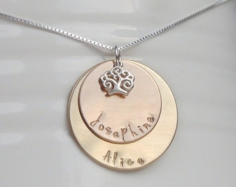 Two layer gold and rose gold necklace with sterling charm