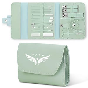 16 in 1 Nail Clippers Kit Stainless Steel Pedicure Grooming Set Full Function Nail Care Tools Manicure Set with Leather (green)