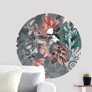 Botanical circle wall sticker, self adhesive wall decal, circle decal, retro wall decor, dot wall decal, peel and stick