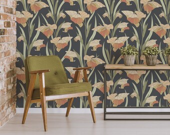 Retro Blumen entfernbare Tapete, florale Tapete, Vintage Tapete, Gladiolen, Wandbild, abnehmbare Tapete Schälen und Kleben Tapete #38
