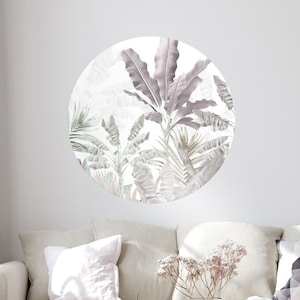 Palm trees circle wall sticker, tropical wall decor, vintage wall decor, self adhesive wall sticker, dot wall decal, peel and stick