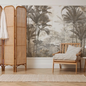 Coastal retro tropical wall mural, vintage wallpaper, self adhesive, peel and stick wallpaper, wall decor, removable #474