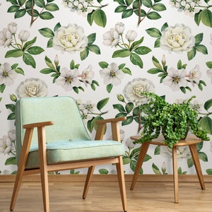 Vintage rose wallpaper, self adhesive wallpaper, watercolor floral removable wallpaper, retro peel and stick mural, floral wall sticker #8