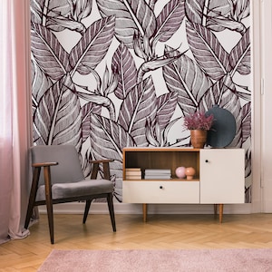 Retro wallpaper, peel and stick wall mural, botanical wall art, temporary wallpaper, retro removable wallpaper, home decor #193