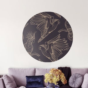 Tropical birds circle wall sticker, self adhesive wall decal, circle decal, retro wall decor, dot wall decal, peel and stick