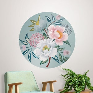 Floral circle sticker in vintage style, self adhesive wall decal, circle decal, retro wall decor, dot wall decal, peel and stick