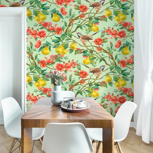 Vintage garden wallpaper, peel and stick wall mural, retro temporary wallpaper, home decor #174