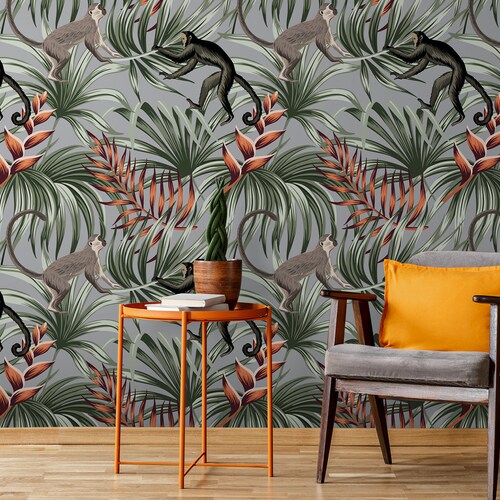 Monkeys and Flowers Wallpaper Peel and Stick Vintage - Etsy
