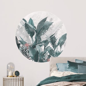 Retro jungle circle wall sticker, self adhesive wall decal, circle decal, floral retro wall decor, dot wall decal, peel and stick