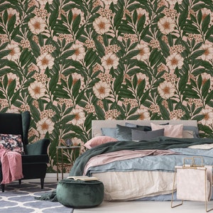 Wild garden wallpaper, self adhesive retro wallpaper, removable wall mural, temporary peel and stick wallpaper, floral wall mural #98