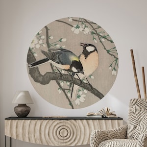 Circle wall decal, two bullfinches wall decor, vintage wall decor, self adhesive bird wall sticker, dot wall decal, peel and stick