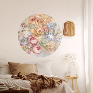Retro floral circle wall sticker, self adhesive wall decal, circle decal, floral retro wall decor, dot wall decal, peel and stick
