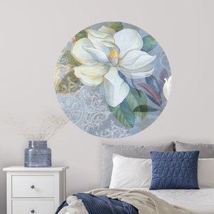 Water lilly circle wall sticker, self adhesive wall decal, circle decal, floral retro wall decor, dot wall decal, peel and stick