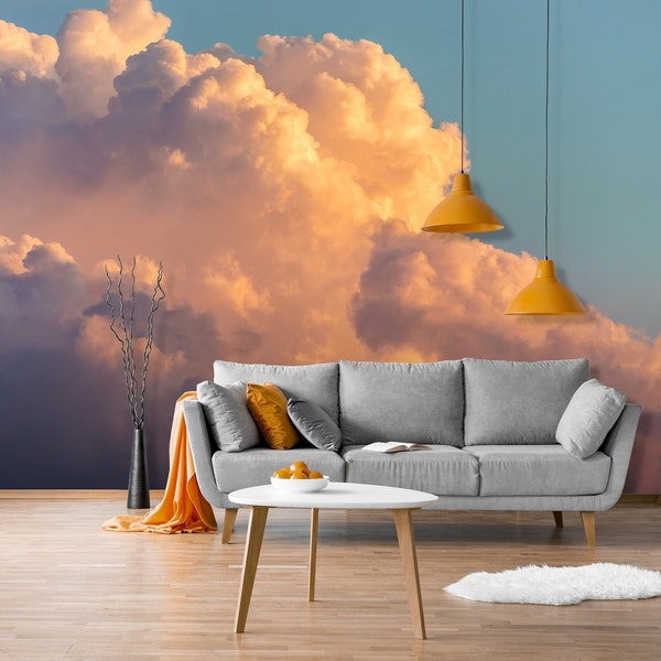 Carta da parati con cumuli drammatici, carta da parati autoadesiva, carta da parati con nuvole, carta da parati rimovibile, stacca e attacca, carta da parati retrò #343