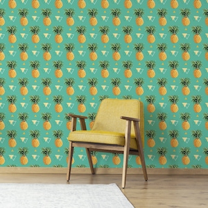 Pineapple removable wallpaper, peel and stick wall mural, vintage wall decor, temporary wallpaper, retro home decor #208