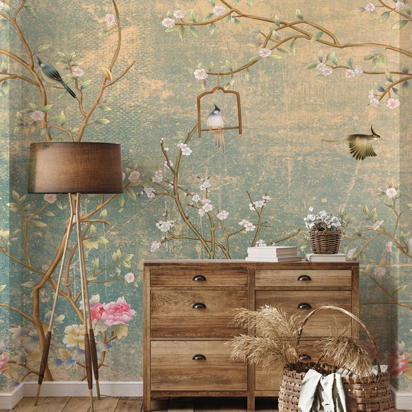 Secret garden wall mural, vintage wallpaper, peel and stick removable wallpaper, floral background, self adhesive wall decor #288