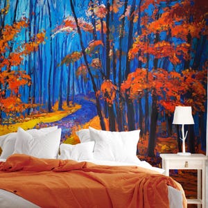 Blaue Tapete, Wald Tapete, Vintage Tapete, Wandbild, Wandbild, Tapete selberkleben, Schälen und Aufkleben, selbstklebende Tapete #914