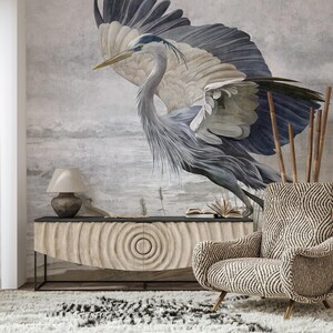 Vintage bird marine wallpaper, vintage wall decor, wall art, custom wallpaper, peel and stick, self adhesive or regular wallpaper #876