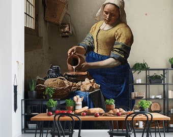 The Milkmaid wall mural by Vermeer, peel and stick wallpaper, self adhesive removable wallpaper mural #231