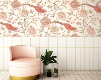 Exotic birds & flowers, removable wallpaper, vintage peel and stick wallpaper, floral wall mural, self adhesive wallpaper, wall mural #11