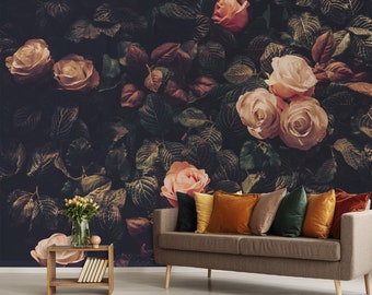 Dark floral wallpaper, vintage wallpaper, self adhesive wall decal, wall art, removable wallpaper, peel and stick wallpaper, wall mural #32