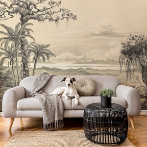 Retro tropische szenische Tapete, Dschungelwald Wandbild, Vintage Tapete, entfernbare Tapete #322