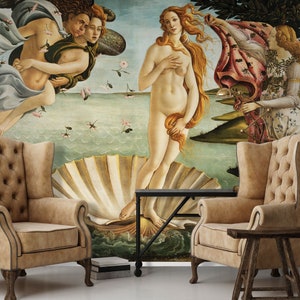 Carta da parati d'arte vintage, La nascita di Venere di Botticelli, murale rinascimentale, buccia e bastone, carta da parati autoadesiva o normale #684