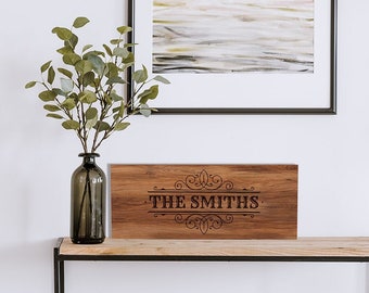 Personalized family sign, rustic engraved wood sign in vintage style, wall decor, housewarming gift, custom engraved