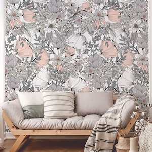 Pretty floral wallpaper, self adhesive wallpaper, vintage wall art, removable wallpaper, temporary peel and stick wallpaper, wall mural #56