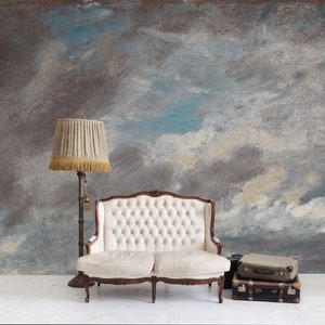 Vintage cloud wallpaper, cloudy sky, old painting wall mural, self adhesive, peel and stick mural, removable or regular wallpaper #588