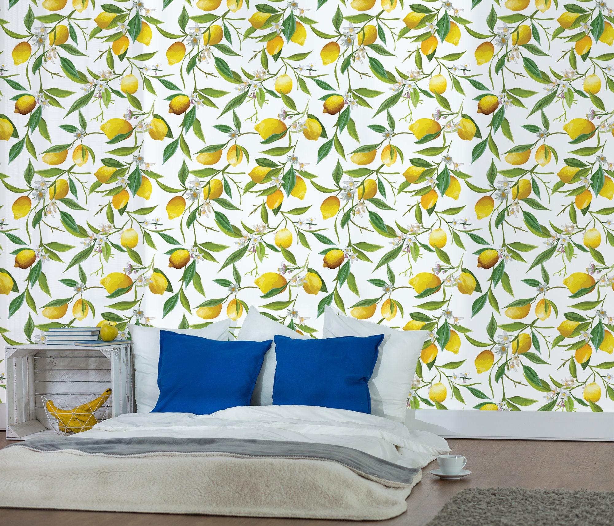 Lemon Tree Retro Wallpaper, Peel and Stick Wall Mural, Removable ...