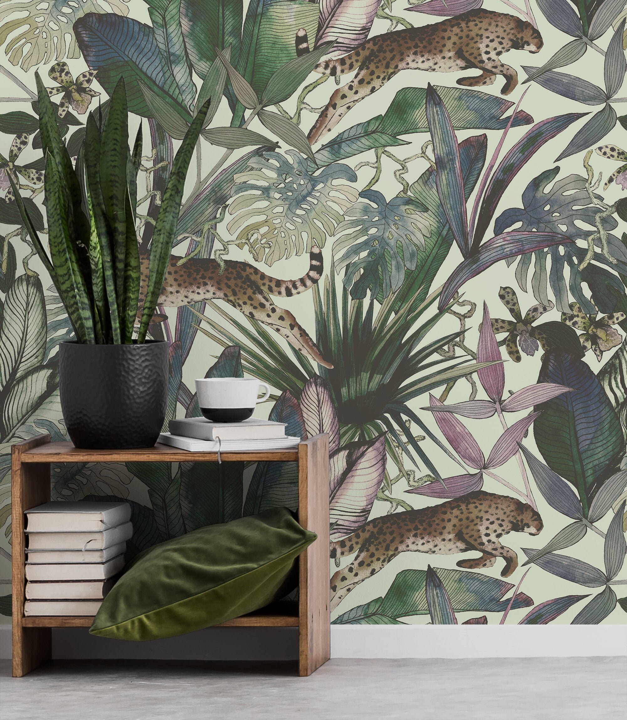 Panther & Jungle Wallpaper Peel and Stick Tropical Wallpaper Etsy