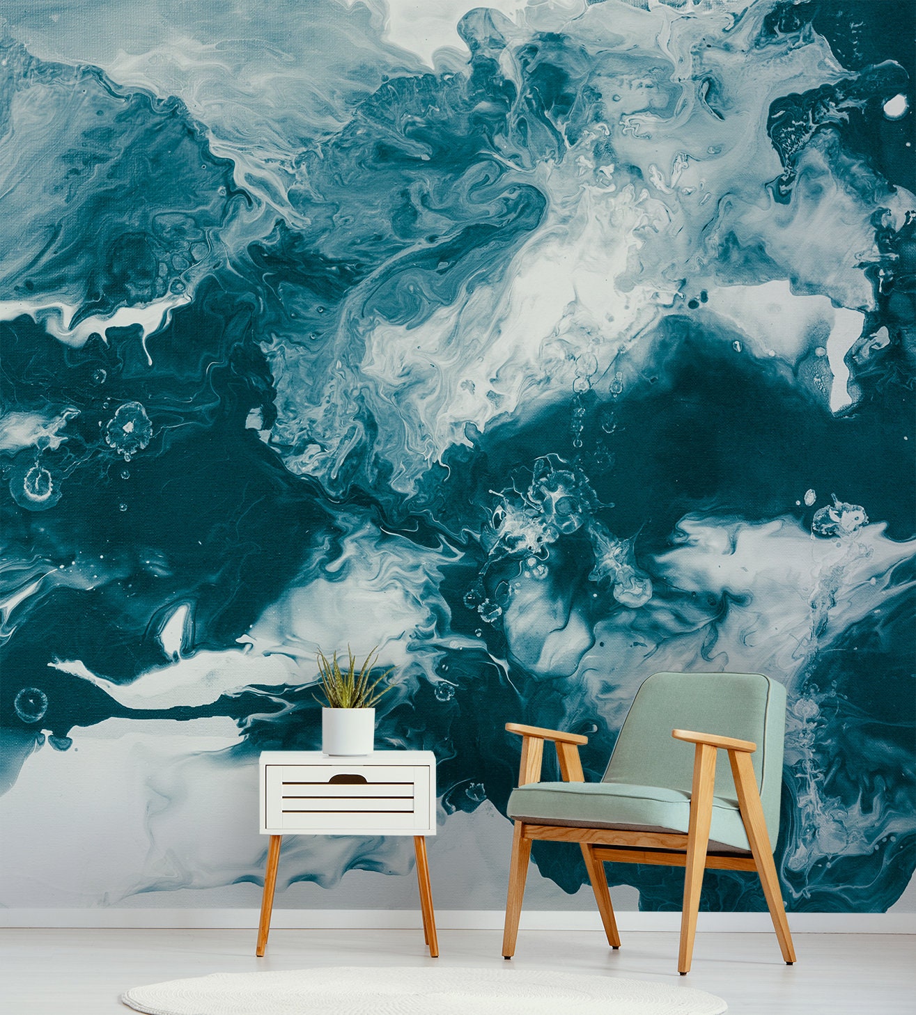 Abstract Blue Wall Mural Peel and Stick Wallpaper Hand | Etsy