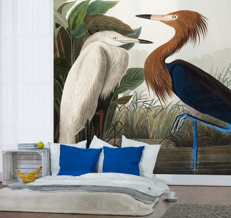 Heron Wallpaper Mural Peel and Stick Vintage Removable | Etsy