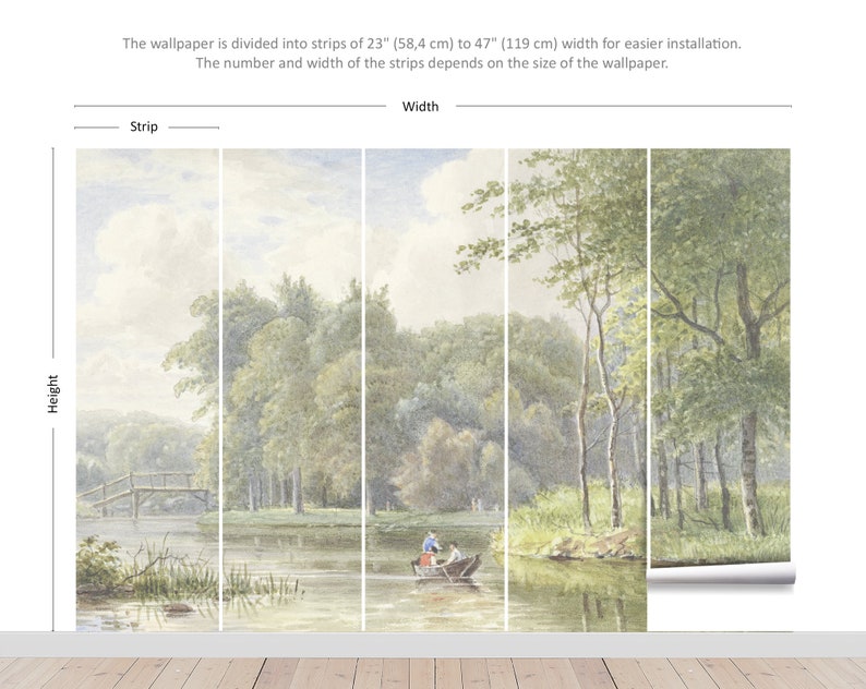 Rural vintage landscape wallpaper, peel and stick retro scenic wall mural, self adhesive landscape wallpaper, vintage wall decor 328 image 9